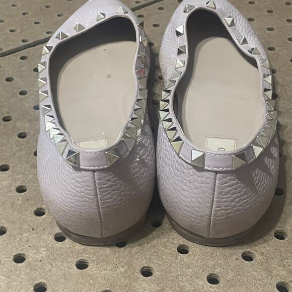 Valentino Garavani Flats 11.5 Blush Rockstud Leather Pointed Pebbled Ballerina - Picture 5 of 11